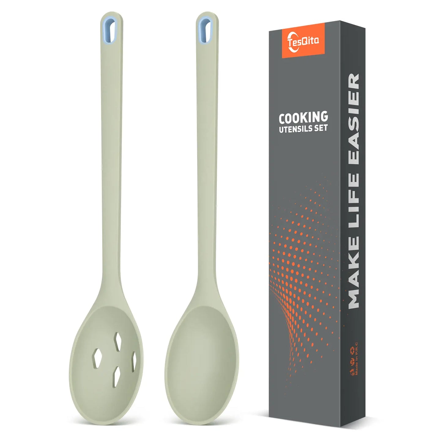 Large Silicone Slotted Spoon and Utensils Set of 2 for Nonstick Cookware - Heat-Resistant Kitchen Cooking Spoons for Scooping, Mixing, Serving, and Stirring, BPA Free (White)
