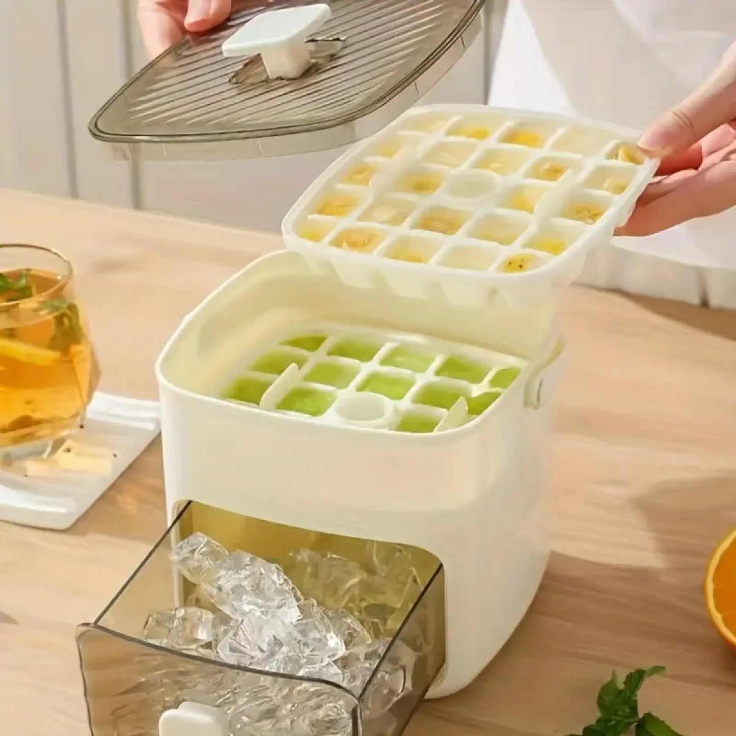 48-Compartment Portable Ice Maker with Easy-Press Lid - Double-Layer Design, Silicone Tray Included, Durable Plastic Construction, Ideal for Beverage Cooling and Homemade Frozen Foods