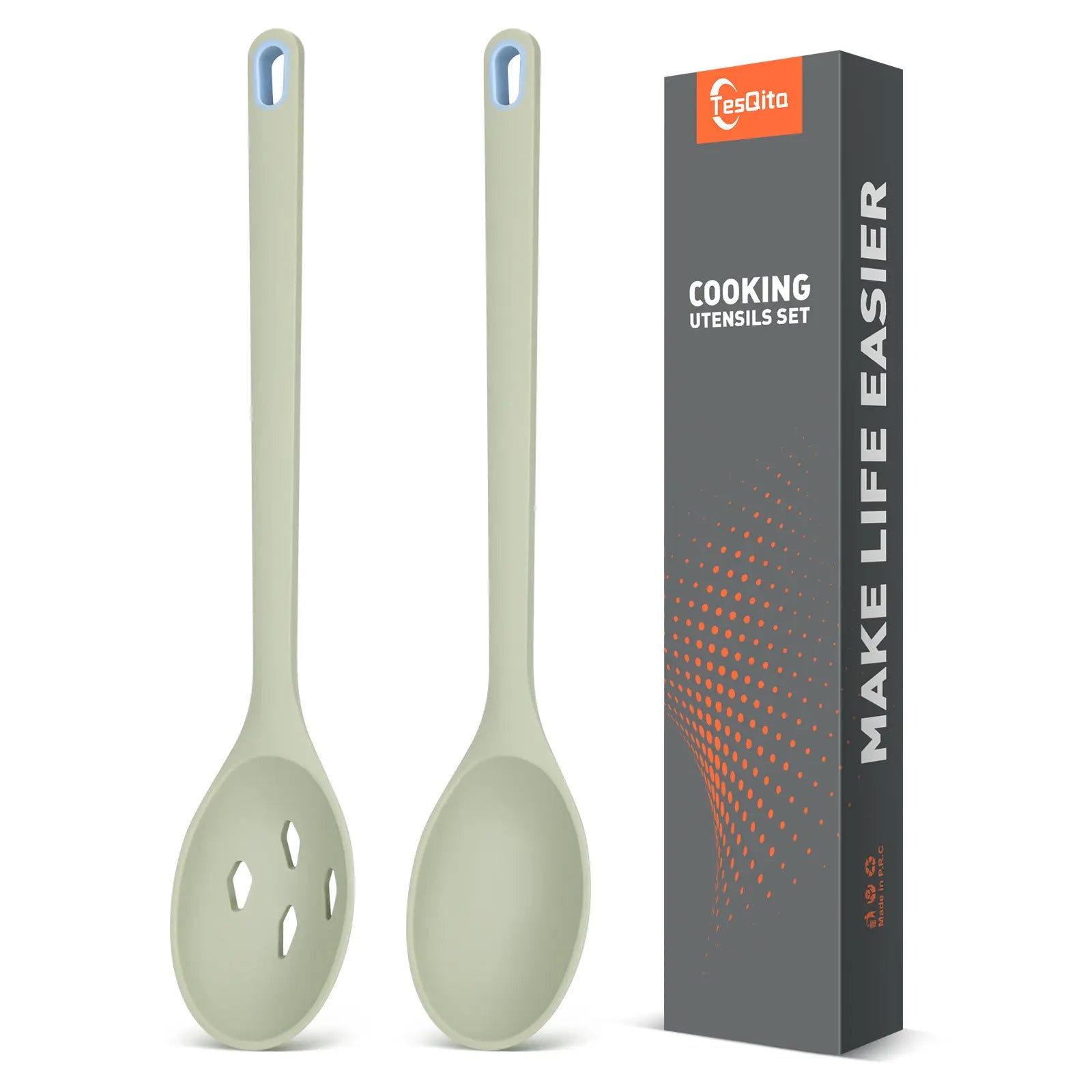 Large Silicone Slotted Spoon and Utensils Set of 2 for Nonstick Cookware - Heat-Resistant Kitchen Cooking Spoons for Scooping, Mixing, Serving, and Stirring, BPA Free (White)