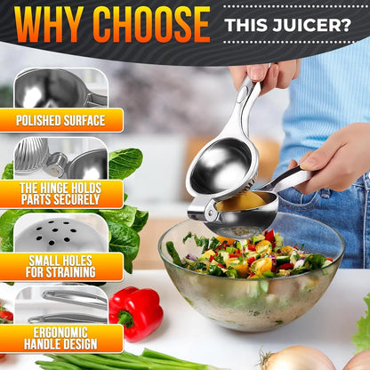Stainless Steel Citrus Juicer - 8.3" x 2.6" Heavy-Duty Ergonomic Lime Squeezer for Efficient Juice Extraction, Ideal for Holiday and Festive Drinks, Perfect Kitchen Gift for Chefs
