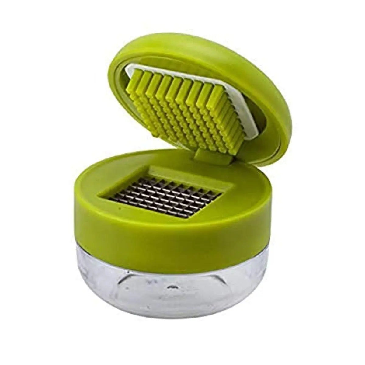 Professional Mini Garlic Chopper and Press with Integrated Container, Manual Garlic Mincer and Grinder, Stainless Steel Blades, Handheld Slicing and Dicing Tool – Green