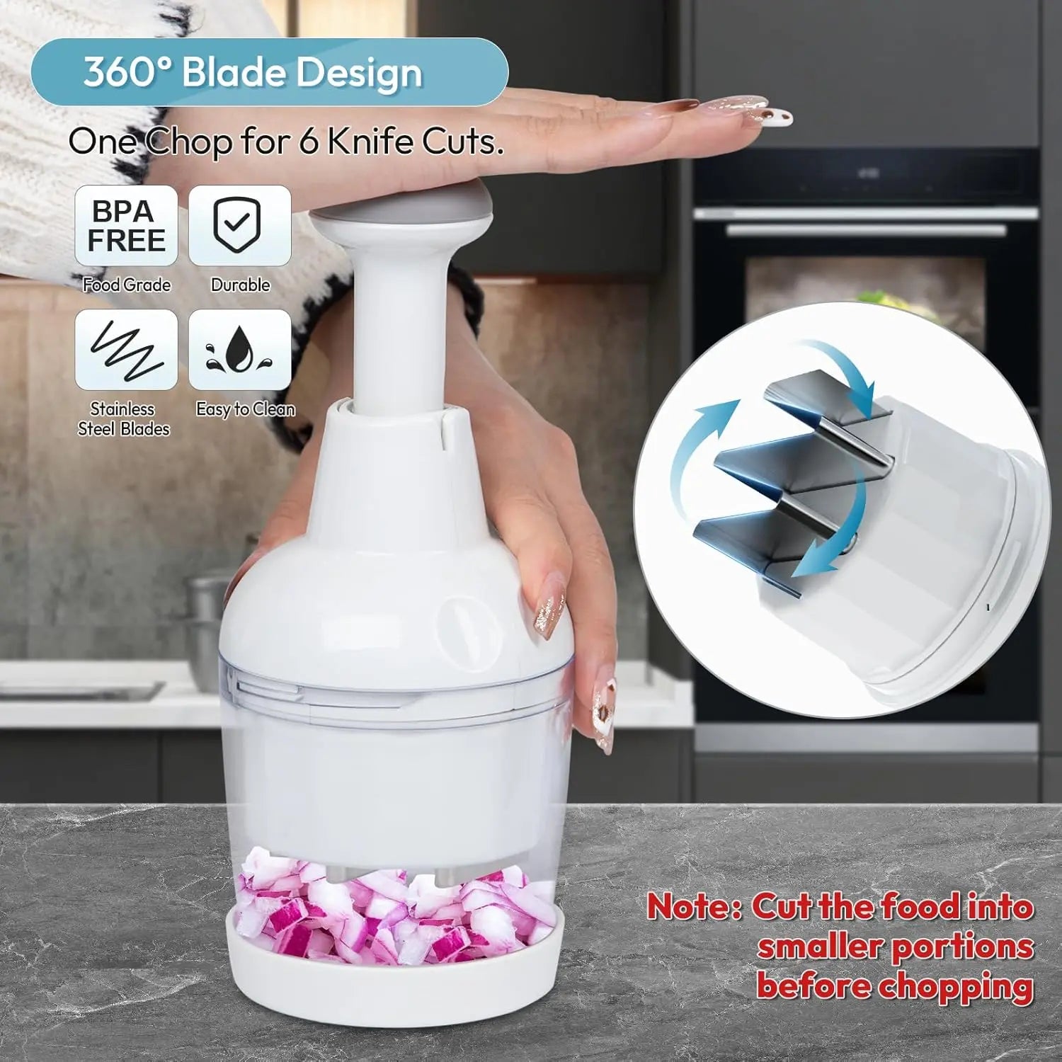 Pampered Chef Multipurpose Food Chopper - Handheld Vegetable, Onion, and Garlic Cutter with Protective Cover