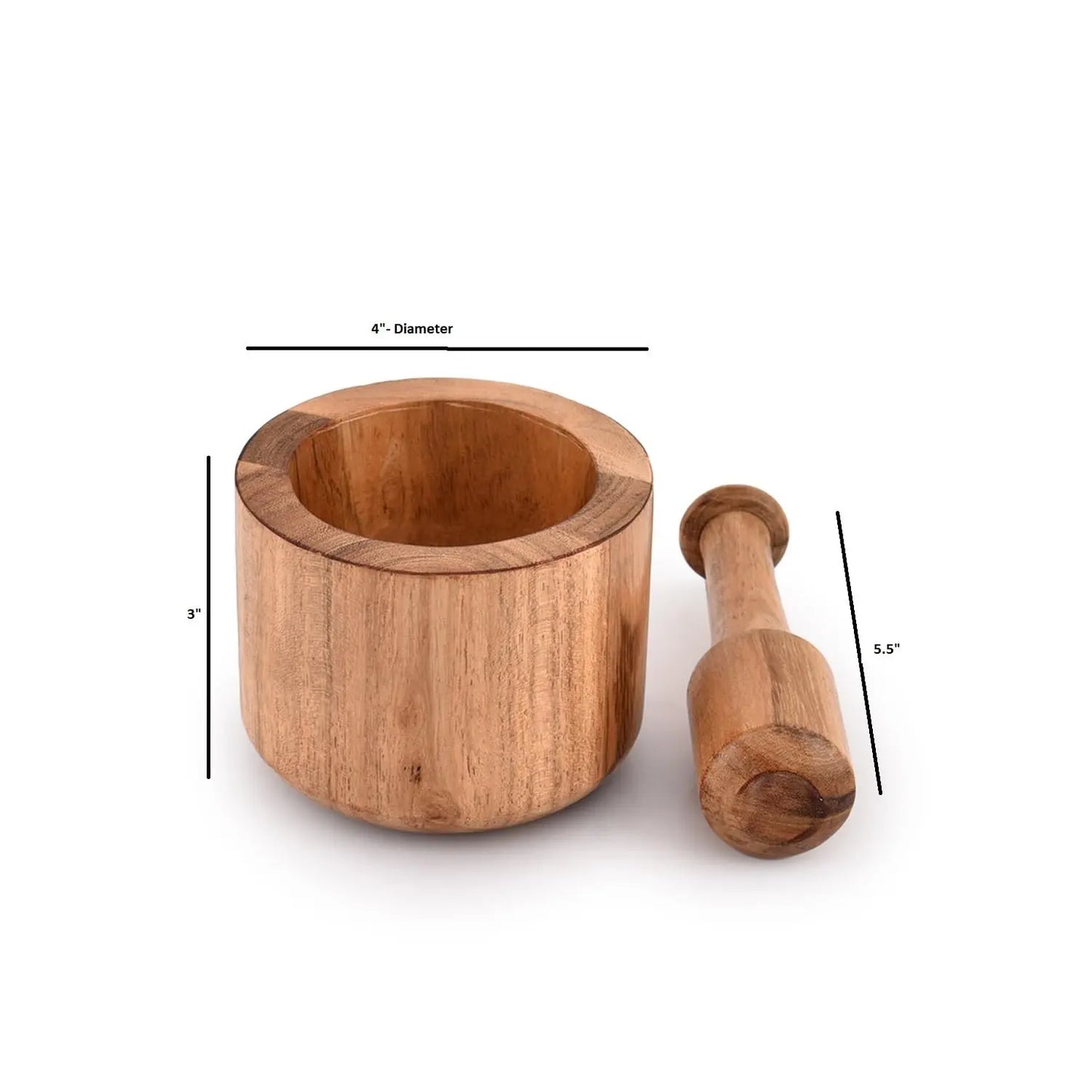 Acacia Wood Mortar and Pestle Set for Crushing Garlic, Pepper, and Herbs - Ideal Kitchen Utensils for Birthdays and Housewarming Gifts (Mortar: 4" x 3", Pestle: 5.5")
