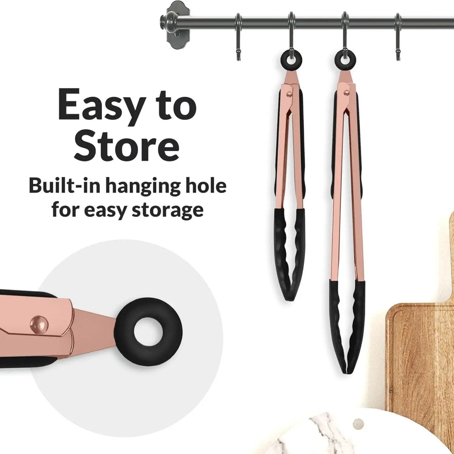 Zulay Kitchen 2-Piece Silicone and Stainless Steel Tong Set (9" & 12") with Hanging Features