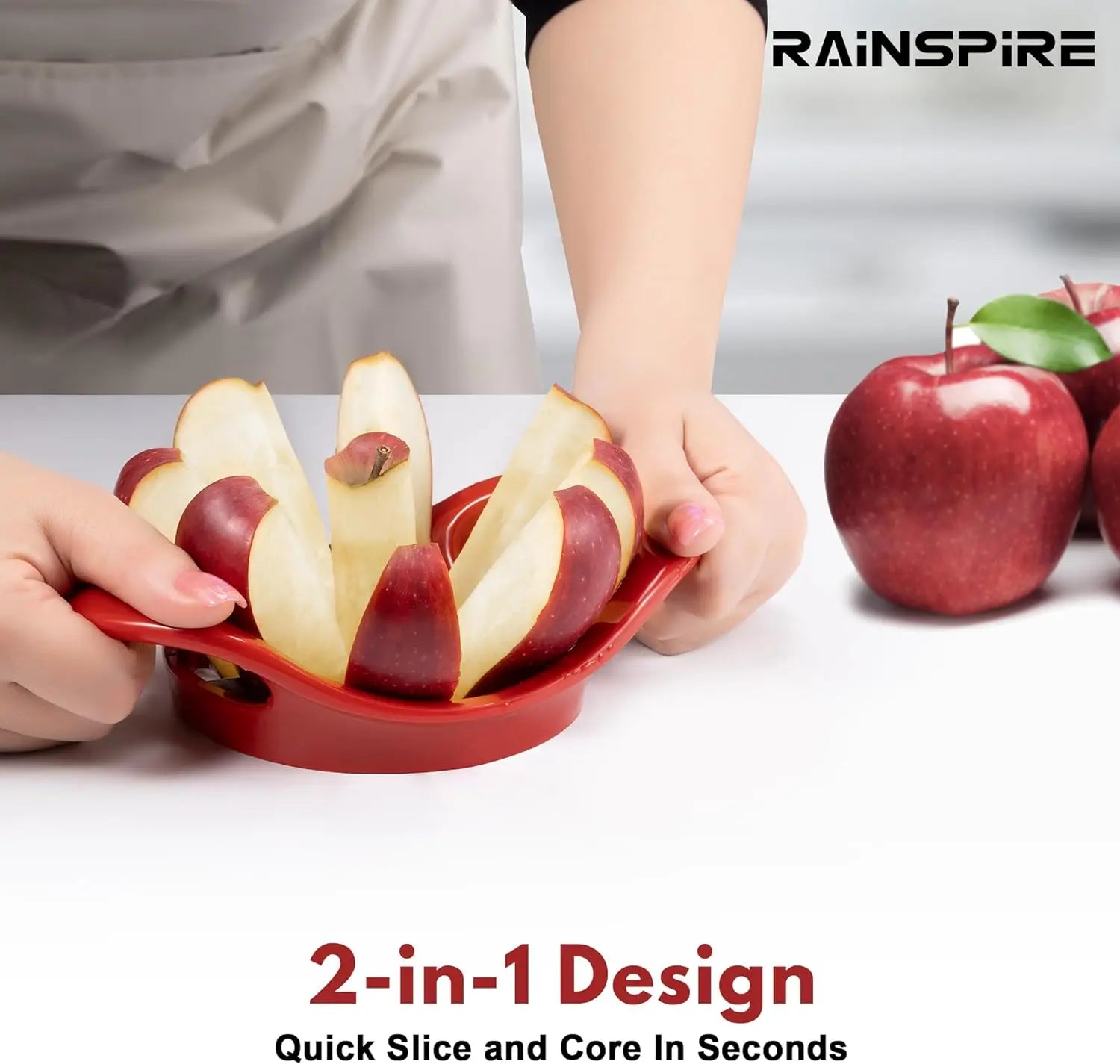 Professional 8-Slice Apple Cutter and Corer with Stainless Steel Blades, Sharp Fruit Slicer, Red Kitchen Utensil