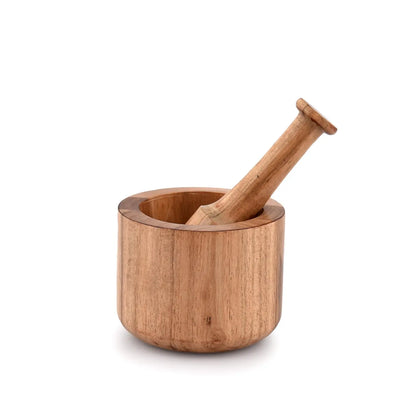 Acacia Wood Mortar and Pestle Set for Crushing Garlic, Pepper, and Herbs - Ideal Kitchen Utensils for Birthdays and Housewarming Gifts (Mortar: 4" x 3", Pestle: 5.5")