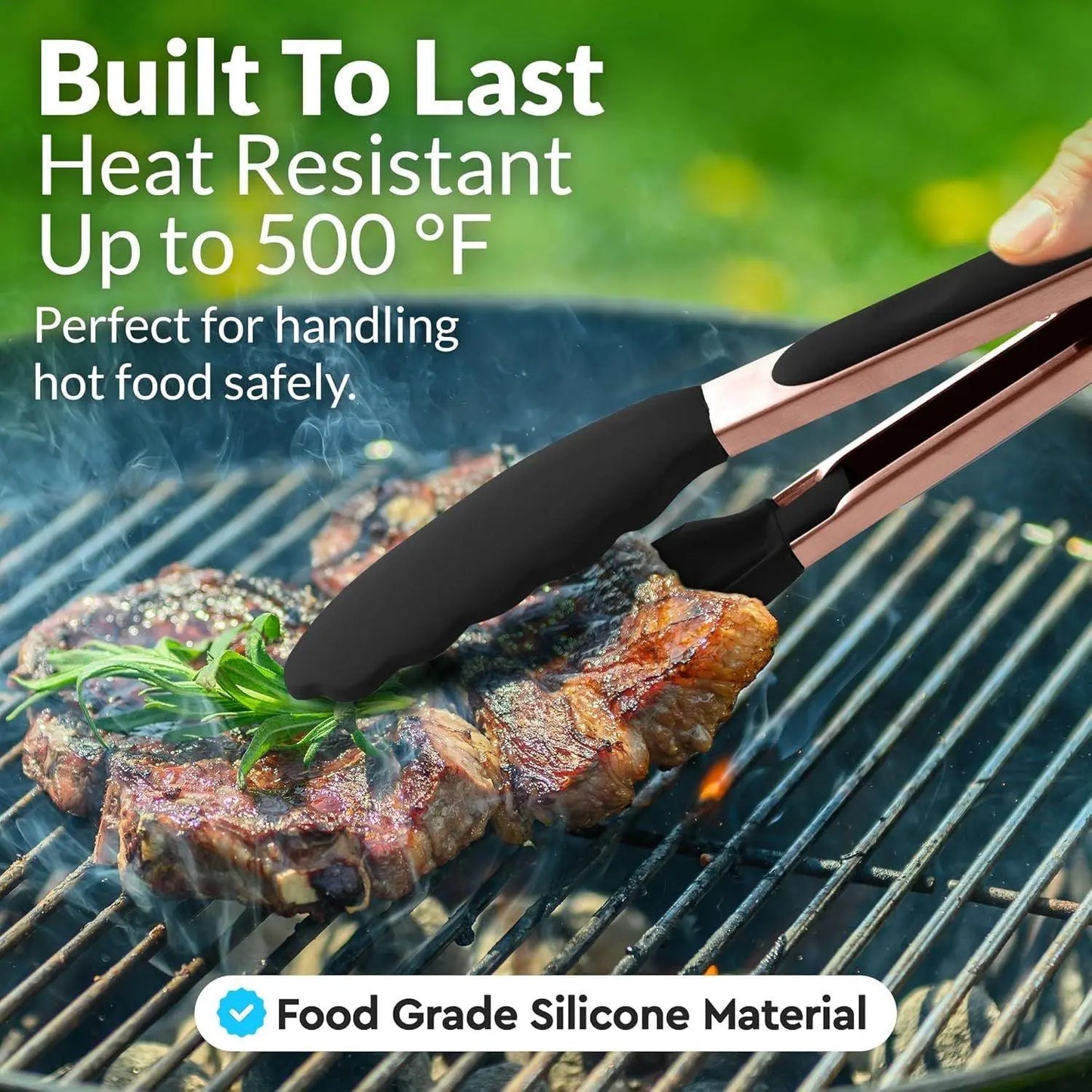 Zulay Kitchen 2-Piece Silicone and Stainless Steel Tong Set (9" & 12") with Hanging Features