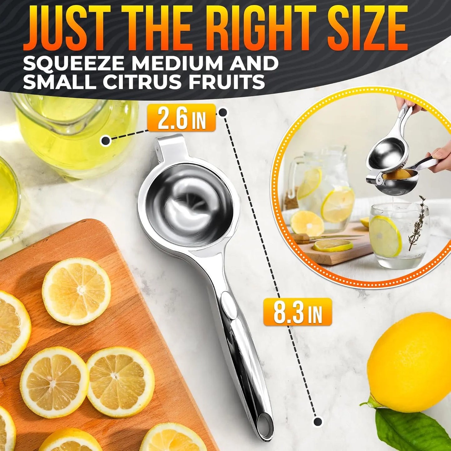 Stainless Steel Citrus Juicer - 8.3" x 2.6" Heavy-Duty Ergonomic Lime Squeezer for Efficient Juice Extraction, Ideal for Holiday and Festive Drinks, Perfect Kitchen Gift for Chefs