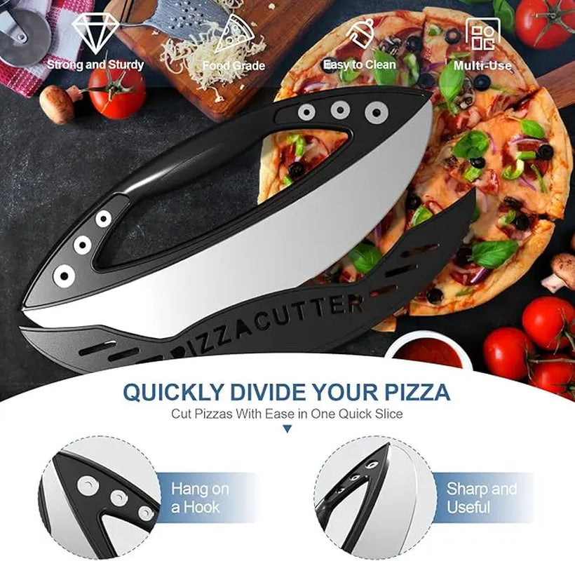 Heavy-Duty Stainless Steel Pizza Cutter with Protective Lid and Ultra Sharp Blade - Essential Kitchen Tool for Home Use (Black)
