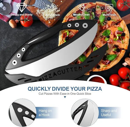 Heavy-Duty Stainless Steel Pizza Cutter with Protective Lid and Ultra Sharp Blade - Essential Kitchen Tool for Home Use (Black)