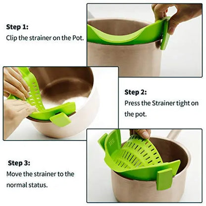 Silicone Clip-On Strainers for Pots and Pans - Set of 2, Ideal for Pasta, Meat, Vegetables, and Fruit, Fits All Pot Sizes and Bowls