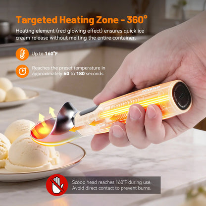 INKBIRD Heated Ice Cream Scoop with Adjustable Temperature Settings, LED Display, and Rechargeable 2500mAh Battery - Ideal Father's Day Gift