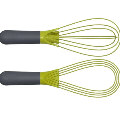 2-In-1 Collapsible Twist Whisk with Silicone Coated Steel Wire, Gray/Green - Kitchen Utensil for Eggs