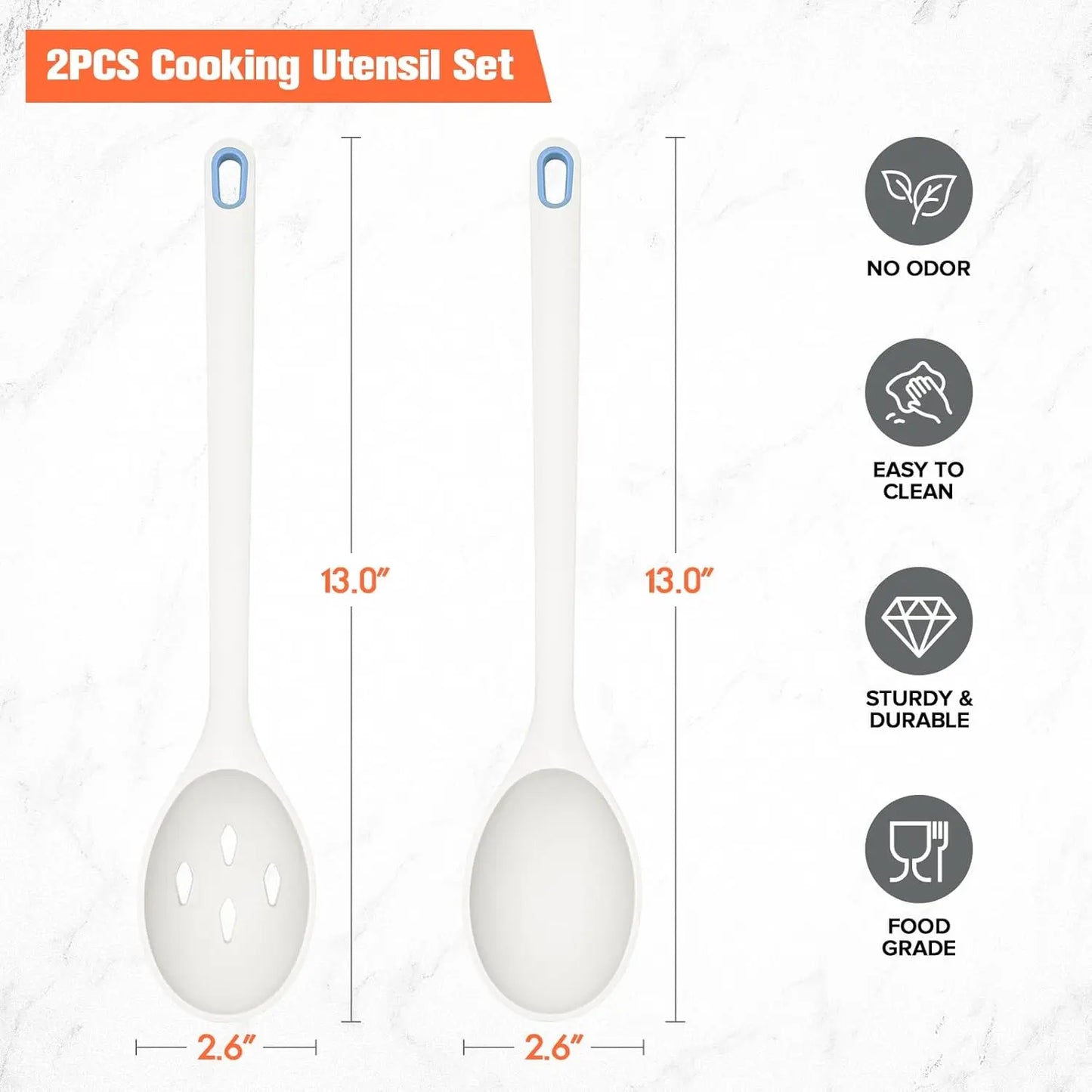 Large Silicone Slotted Spoon and Utensils Set of 2 for Nonstick Cookware - Heat-Resistant Kitchen Cooking Spoons for Scooping, Mixing, Serving, and Stirring, BPA Free (White)