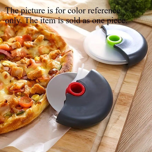 Stainless Steel Pizza Cutter with Safety Lid - Multi-Functional Slicer for Pizza, Cake, Pie, and Bread - Durable Kitchen Accessory for Cooking, Dining, and Barbecue - Manual Operation, No Batteries Required