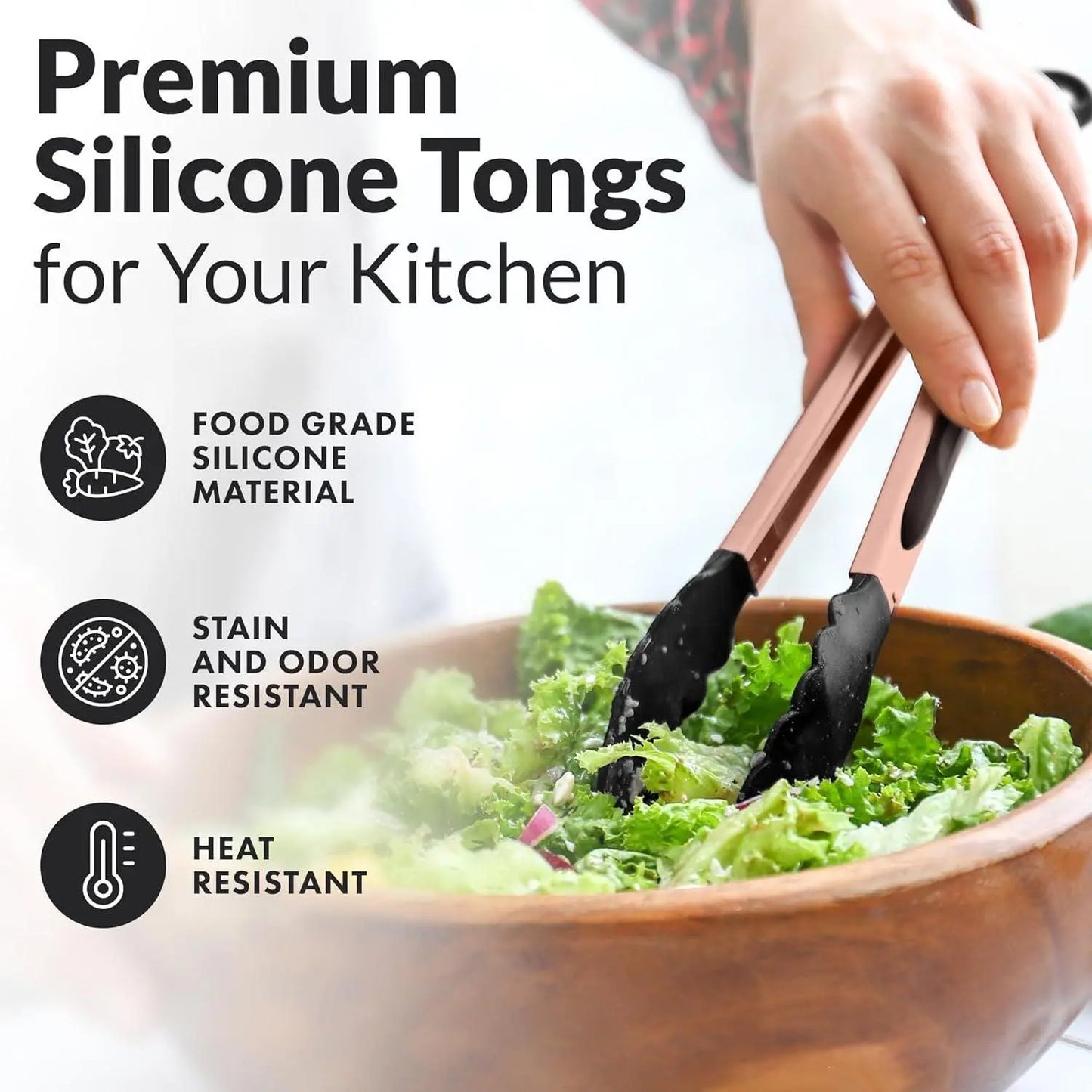 Zulay Kitchen 2-Piece Silicone and Stainless Steel Tong Set (9" & 12") with Hanging Features