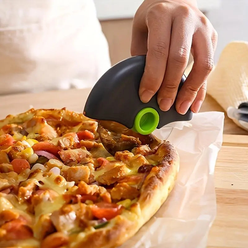 Stainless Steel Pizza Cutter with Safety Lid - Multi-Functional Slicer for Pizza, Cake, Pie, and Bread - Durable Kitchen Accessory for Cooking, Dining, and Barbecue - Manual Operation, No Batteries Required