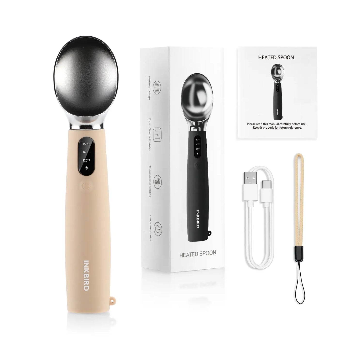INKBIRD Heated Ice Cream Scoop with Adjustable Temperature Settings, LED Display, and Rechargeable 2500mAh Battery - Ideal Father's Day Gift