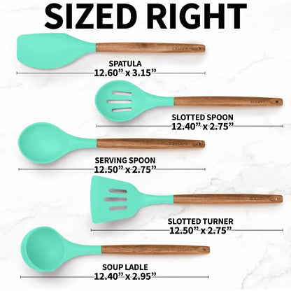 Zulay Professional Silicone Kitchen Utensil Set - 5-Piece Non-Scratch Cookware Accessories with Acacia Wood Handles and Heat-Resistant Stirring Spatula