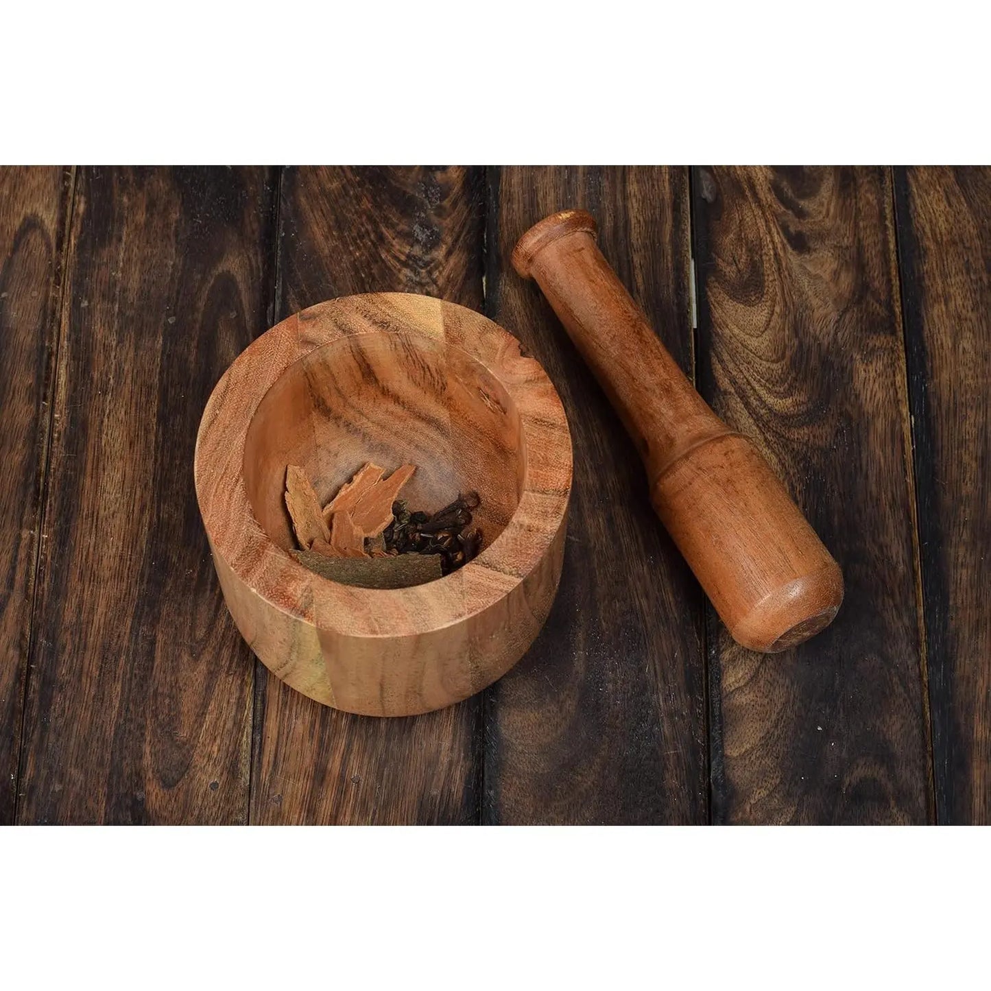 Acacia Wood Mortar and Pestle Set for Crushing Garlic, Pepper, and Herbs - Ideal Kitchen Utensils for Birthdays and Housewarming Gifts (Mortar: 4" x 3", Pestle: 5.5")