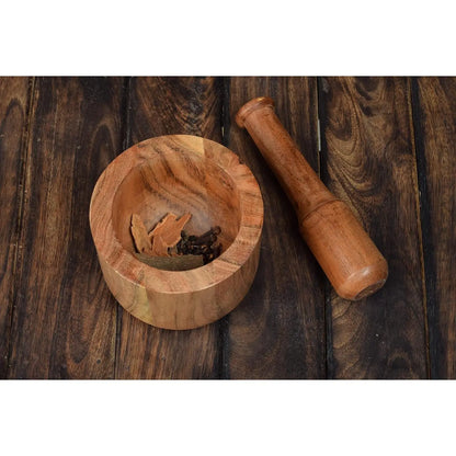 Acacia Wood Mortar and Pestle Set for Crushing Garlic, Pepper, and Herbs - Ideal Kitchen Utensils for Birthdays and Housewarming Gifts (Mortar: 4" x 3", Pestle: 5.5")