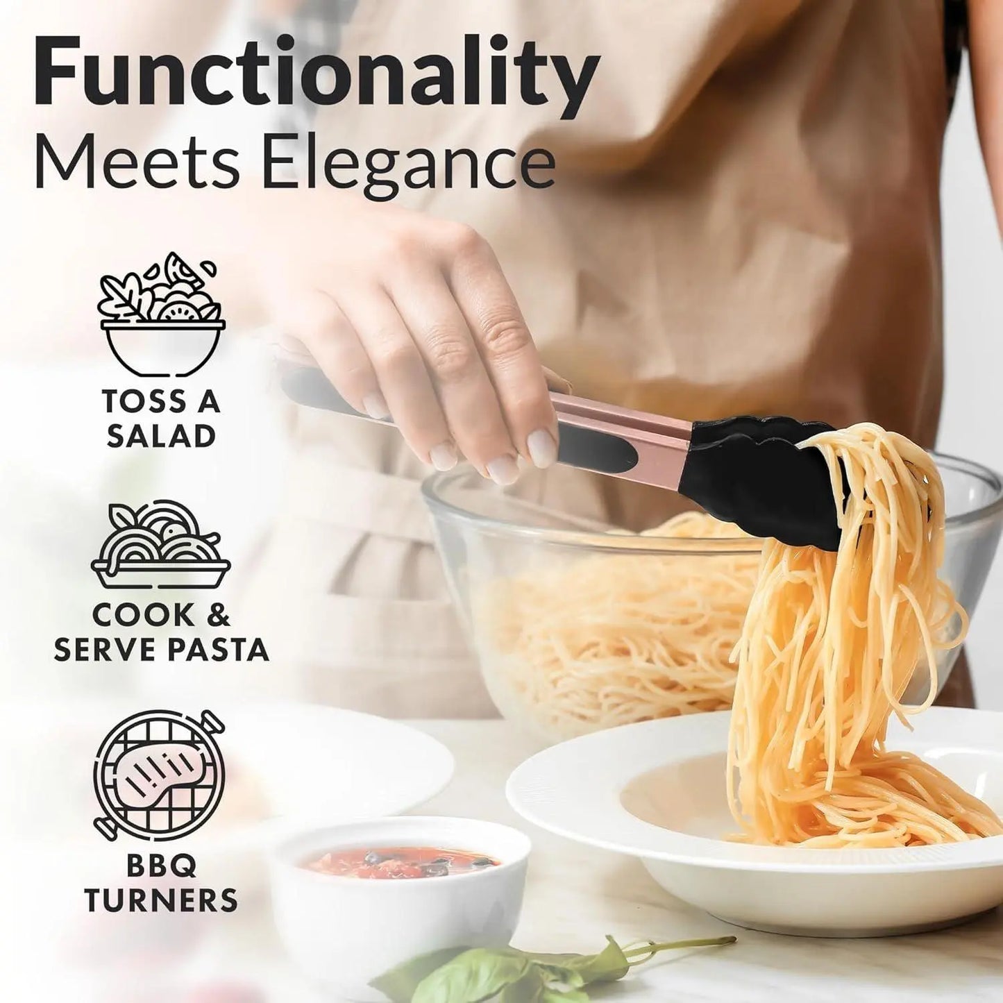 Zulay Kitchen 2-Piece Silicone and Stainless Steel Tong Set (9" & 12") with Hanging Features
