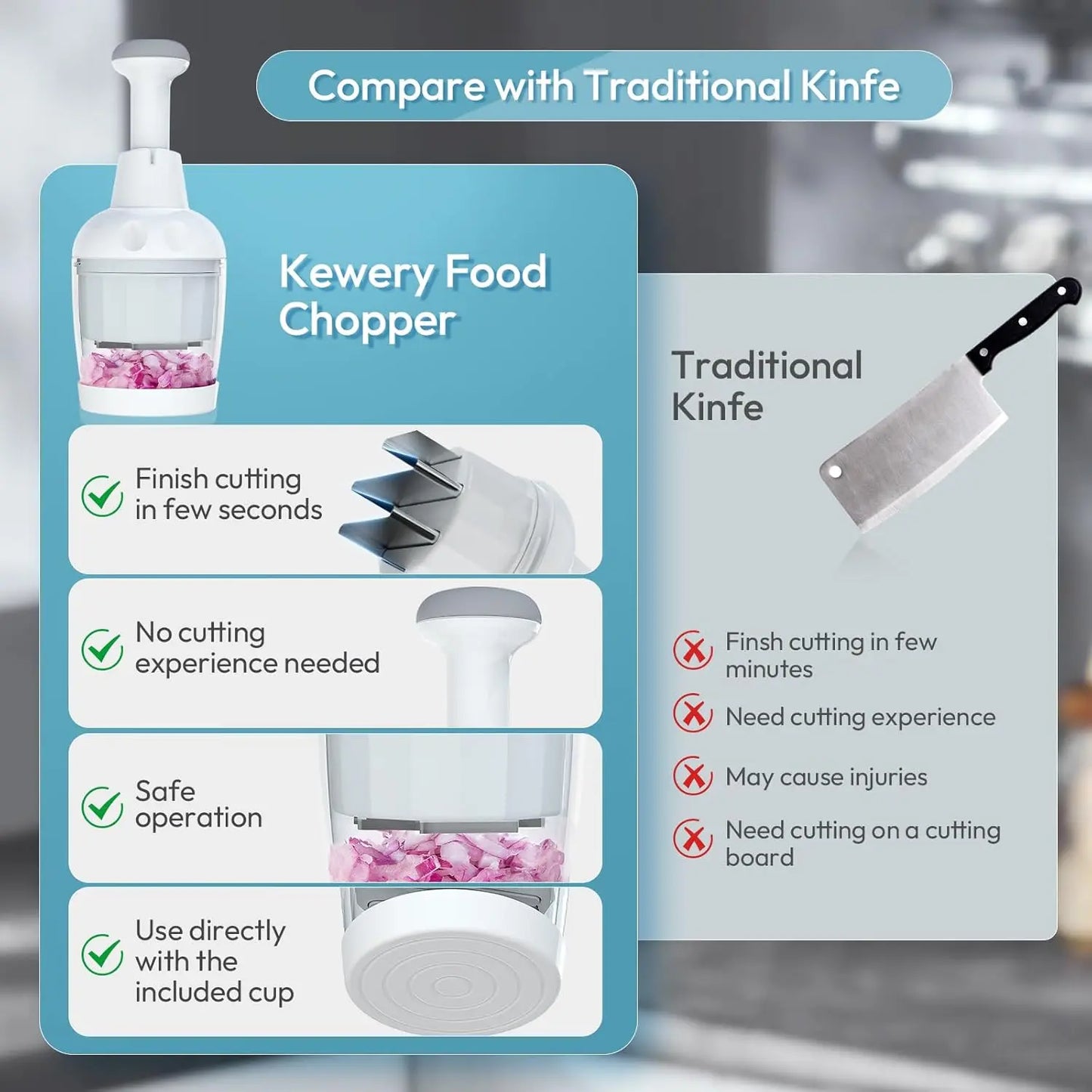 Pampered Chef Multipurpose Food Chopper - Handheld Vegetable, Onion, and Garlic Cutter with Protective Cover