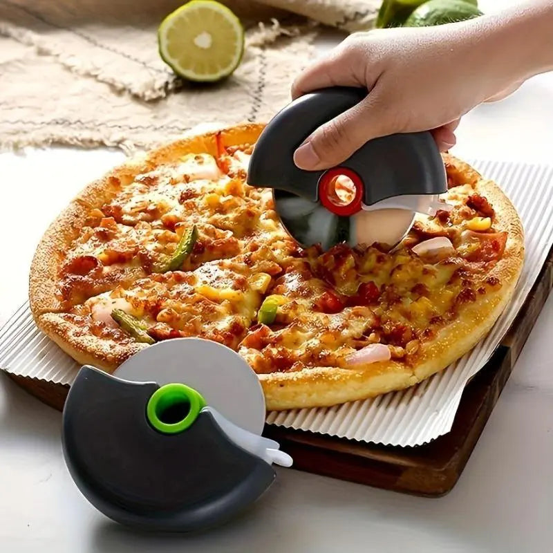 Stainless Steel Pizza Cutter with Safety Lid - Multi-Functional Slicer for Pizza, Cake, Pie, and Bread - Durable Kitchen Accessory for Cooking, Dining, and Barbecue - Manual Operation, No Batteries Required