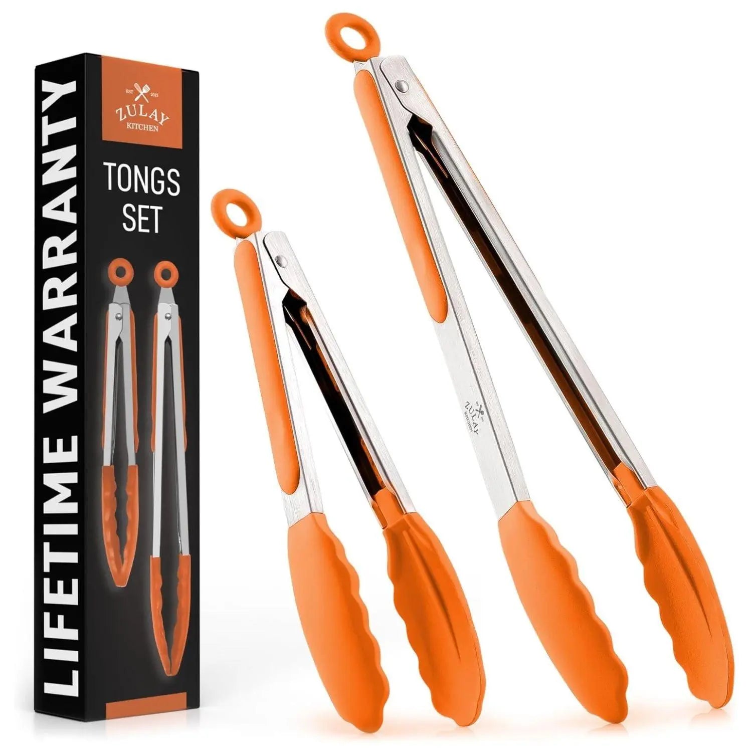 Zulay Kitchen 2-Piece Silicone and Stainless Steel Tong Set (9" & 12") with Hanging Features