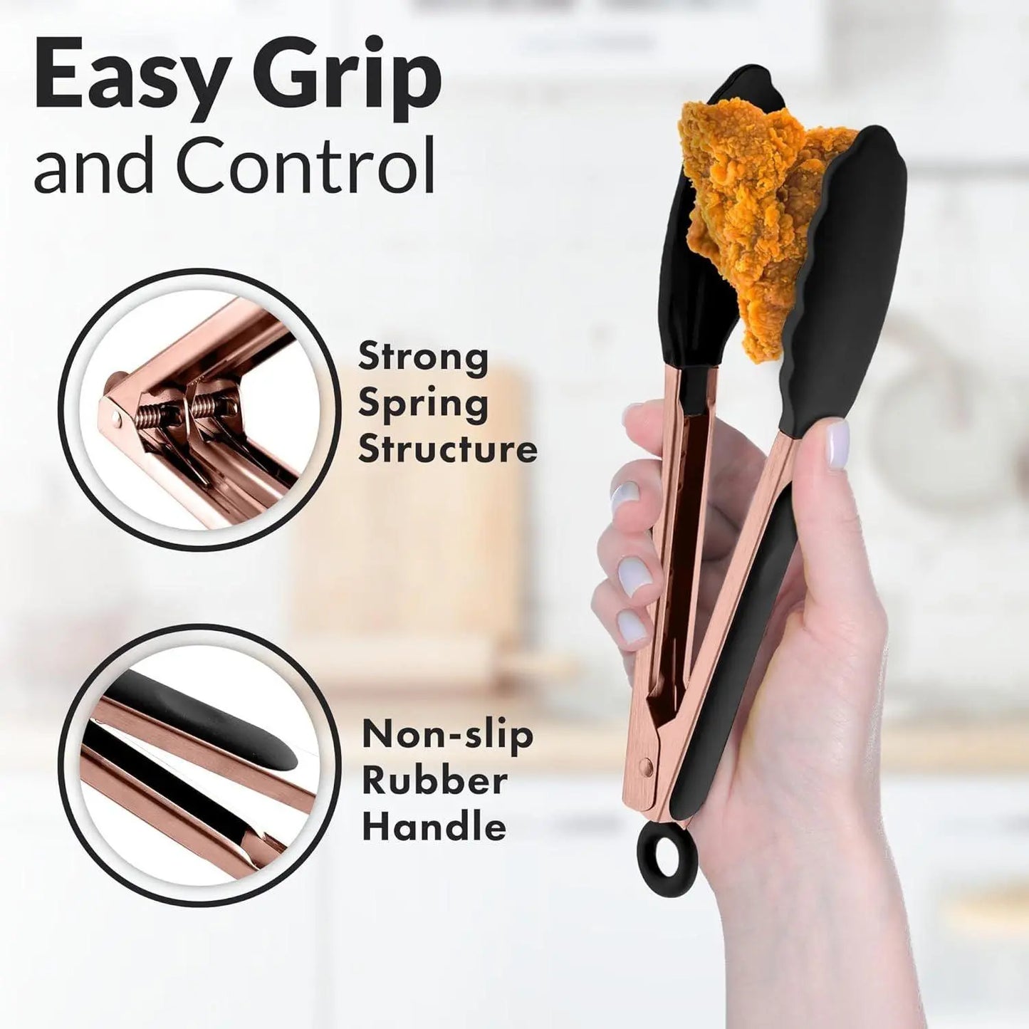 Zulay Kitchen 2-Piece Silicone and Stainless Steel Tong Set (9" & 12") with Hanging Features