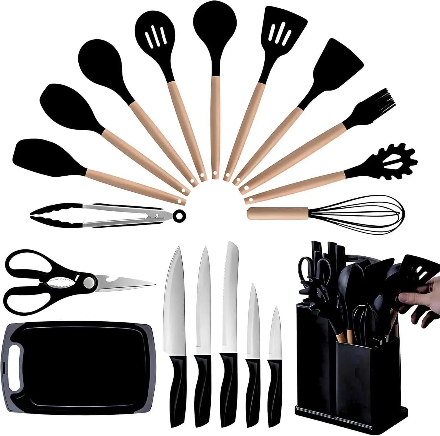 ITZZO 19-Piece Kitchen Utensil Set with Storage Block Organizer