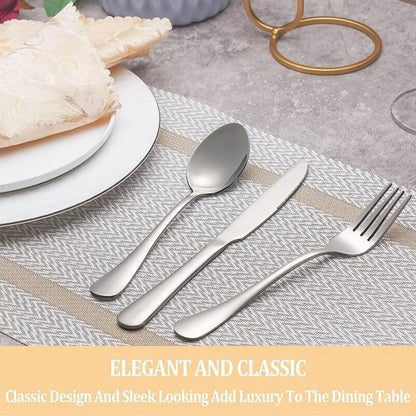 40-Piece Stainless Steel Mirror-Polished Cutlery Set - Durable, Dishwasher-Safe Knives, Forks, and Spoons for Dining - Essential Kitchen Accessories and Utensils