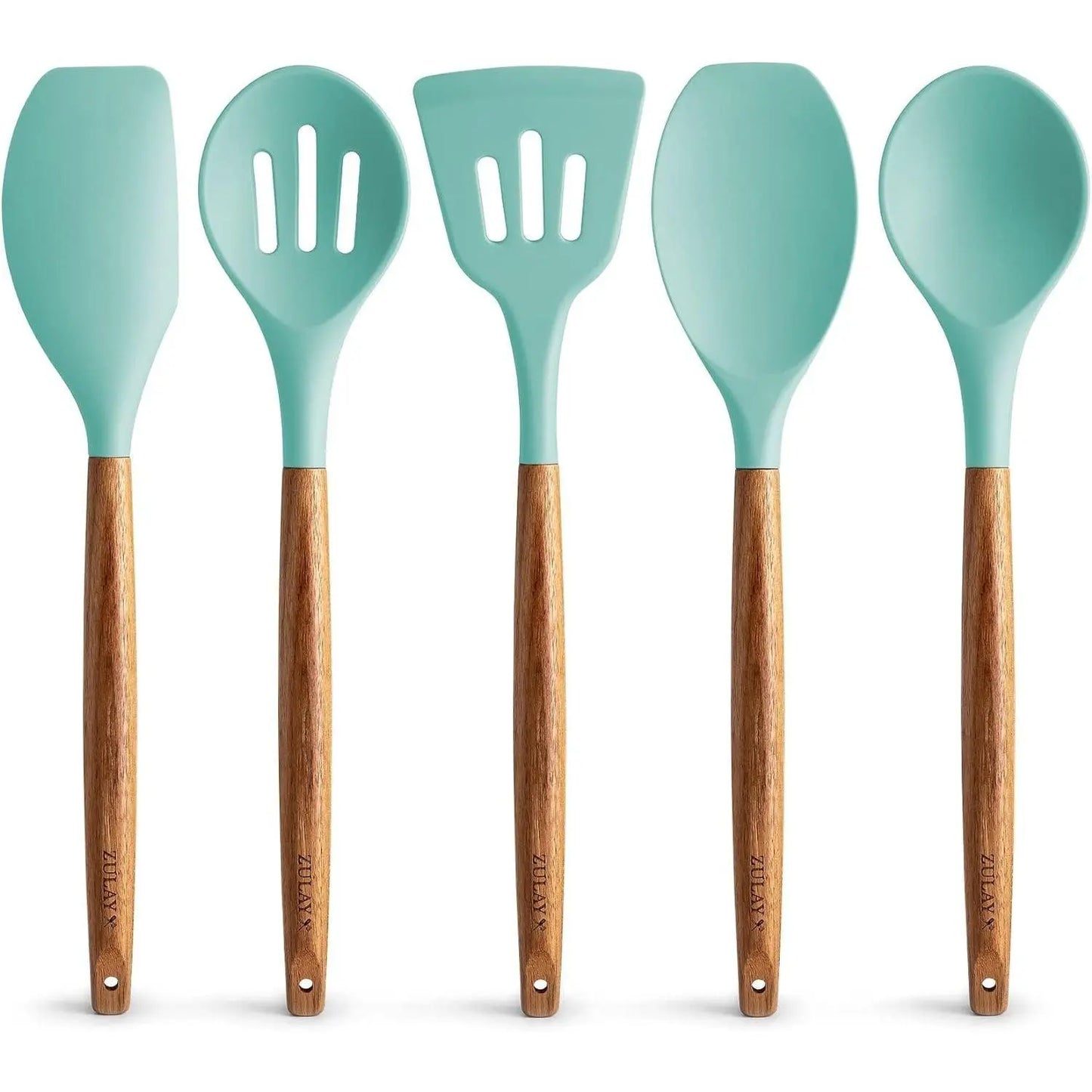 Zulay Professional Silicone Kitchen Utensil Set - 5-Piece Non-Scratch Cookware Accessories with Acacia Wood Handles and Heat-Resistant Stirring Spatula