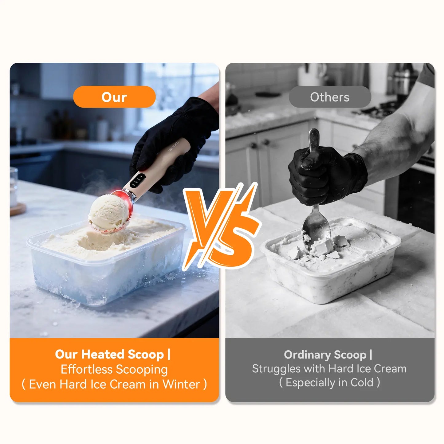 INKBIRD Heated Ice Cream Scoop with Adjustable Temperature Settings, LED Display, and Rechargeable 2500mAh Battery - Ideal Father's Day Gift