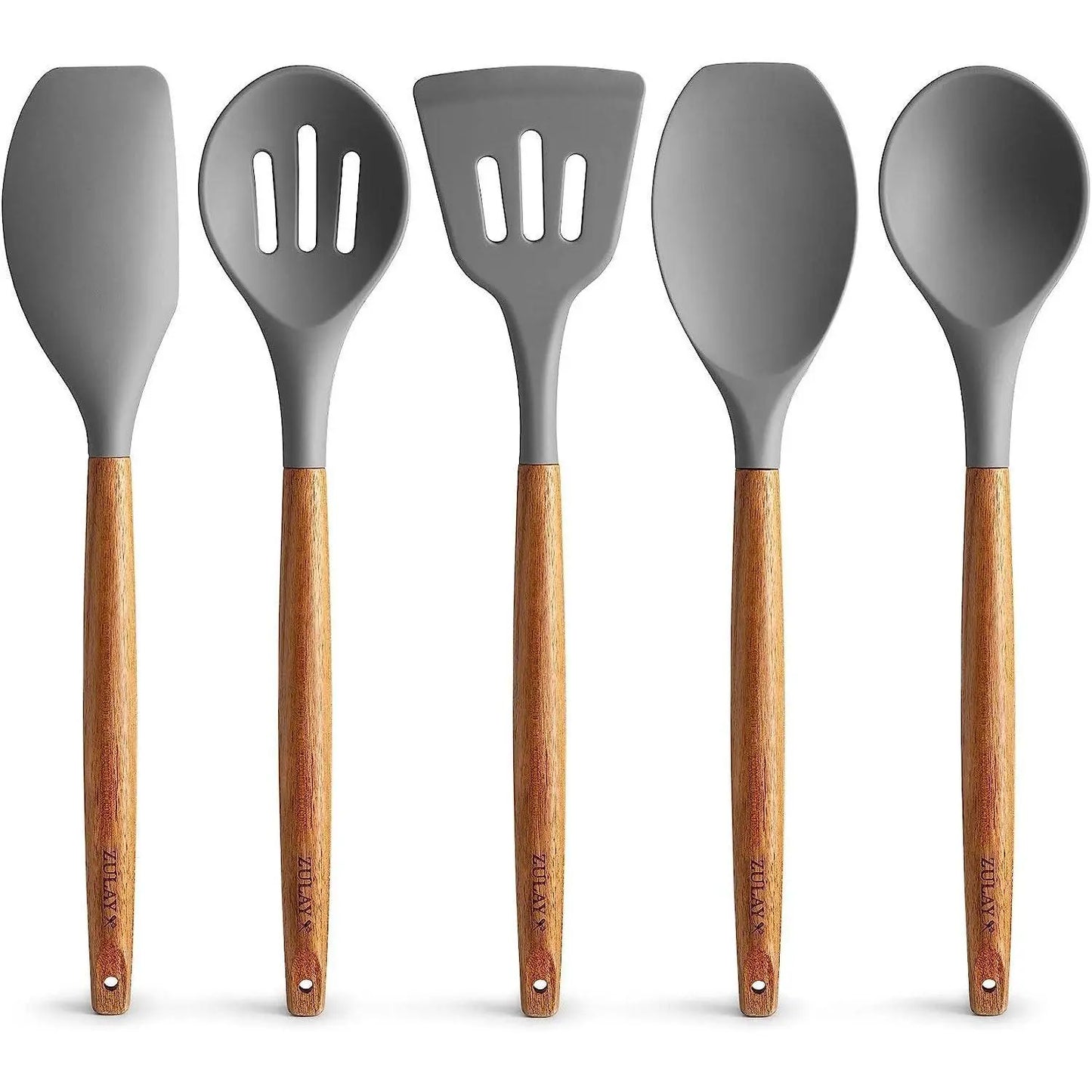Zulay Professional Silicone Kitchen Utensil Set - 5-Piece Non-Scratch Cookware Accessories with Acacia Wood Handles and Heat-Resistant Stirring Spatula