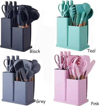 ITZZO 19-Piece Kitchen Utensil Set with Storage Block Organizer