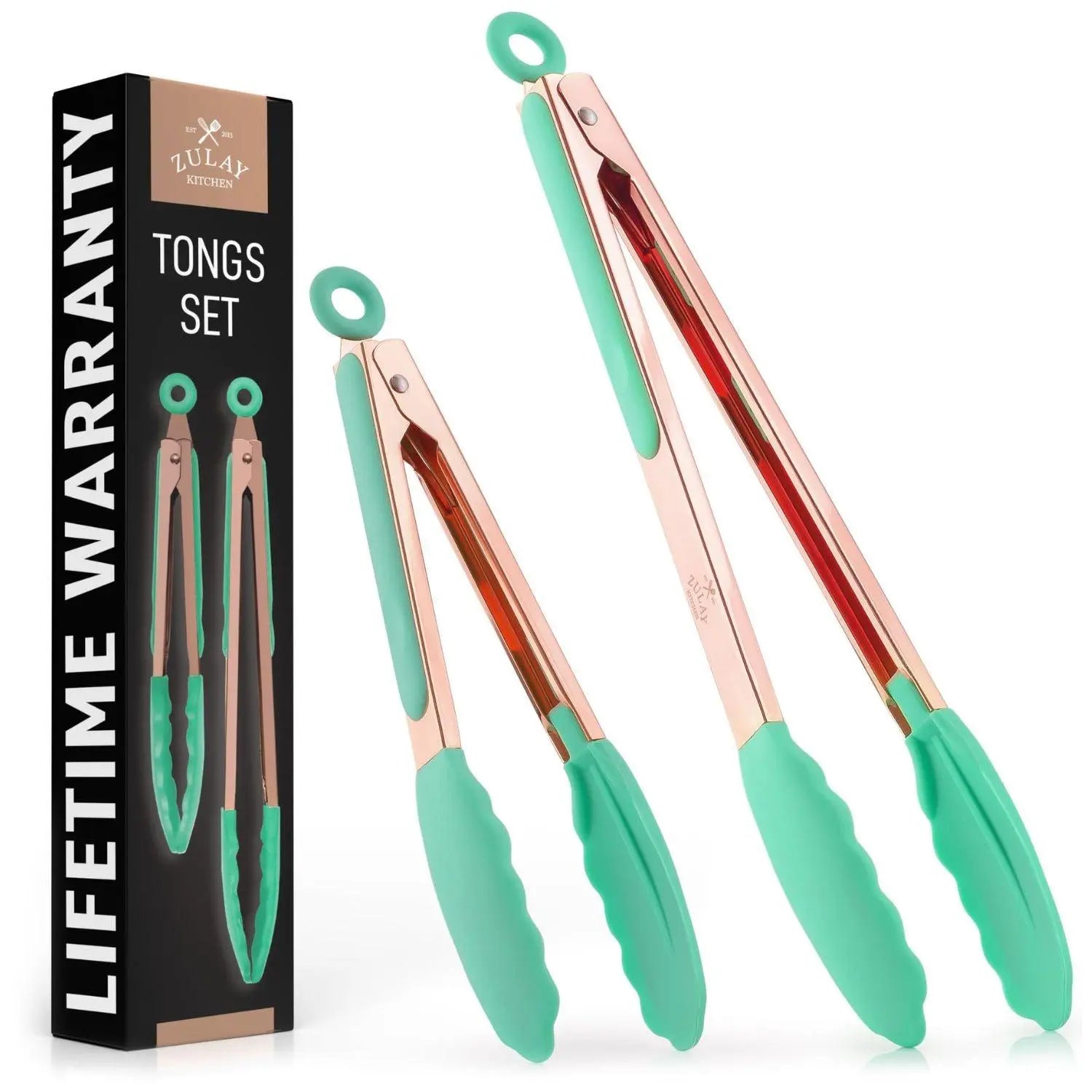 Zulay Kitchen 2-Piece Silicone and Stainless Steel Tong Set (9" & 12") with Hanging Features
