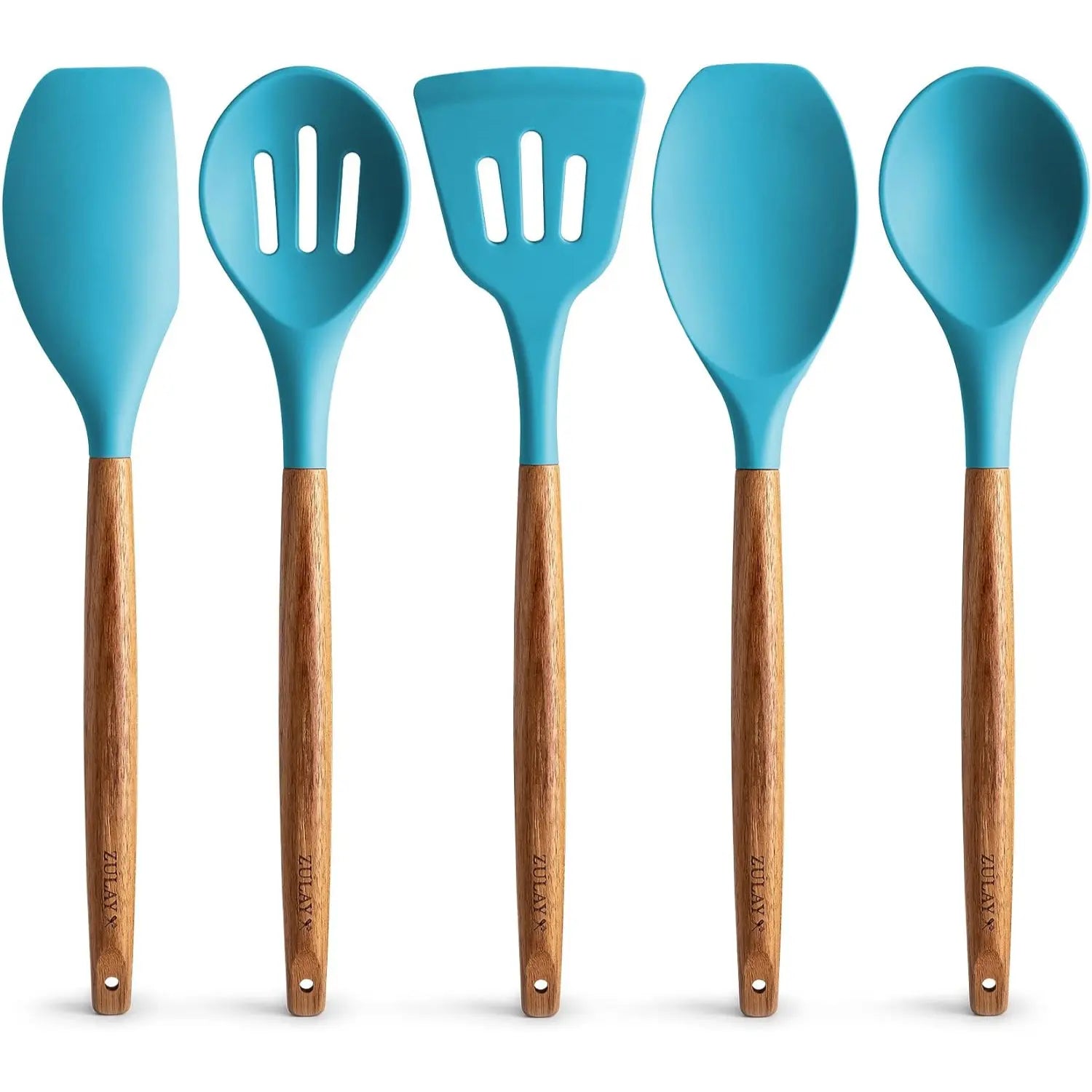Zulay Professional Silicone Kitchen Utensil Set - 5-Piece Non-Scratch Cookware Accessories with Acacia Wood Handles and Heat-Resistant Stirring Spatula