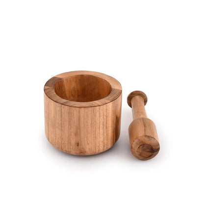 Acacia Wood Mortar and Pestle Set for Crushing Garlic, Pepper, and Herbs - Ideal Kitchen Utensils for Birthdays and Housewarming Gifts (Mortar: 4" x 3", Pestle: 5.5")