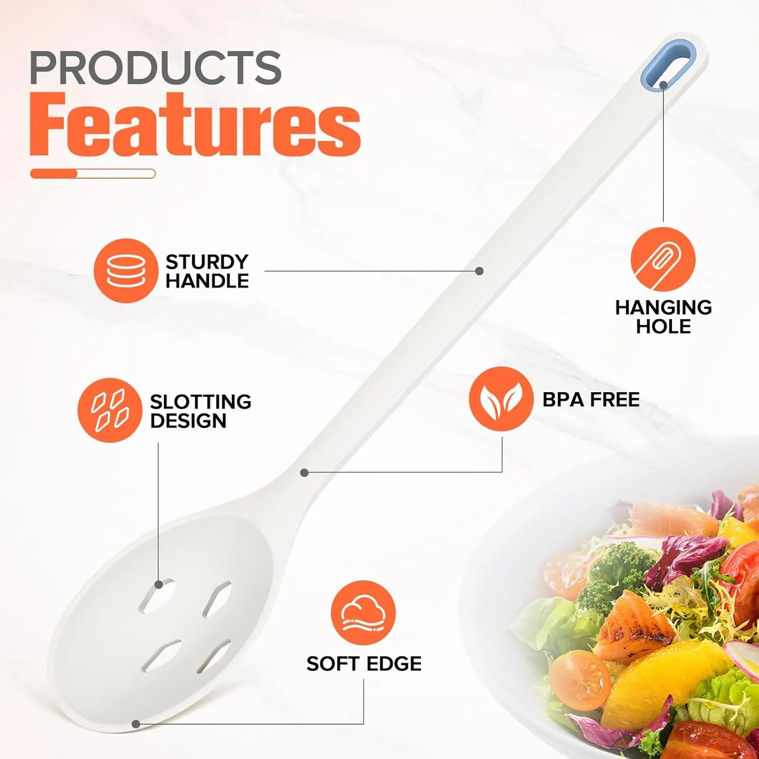 Large Silicone Slotted Spoon and Utensils Set of 2 for Nonstick Cookware - Heat-Resistant Kitchen Cooking Spoons for Scooping, Mixing, Serving, and Stirring, BPA Free (White)