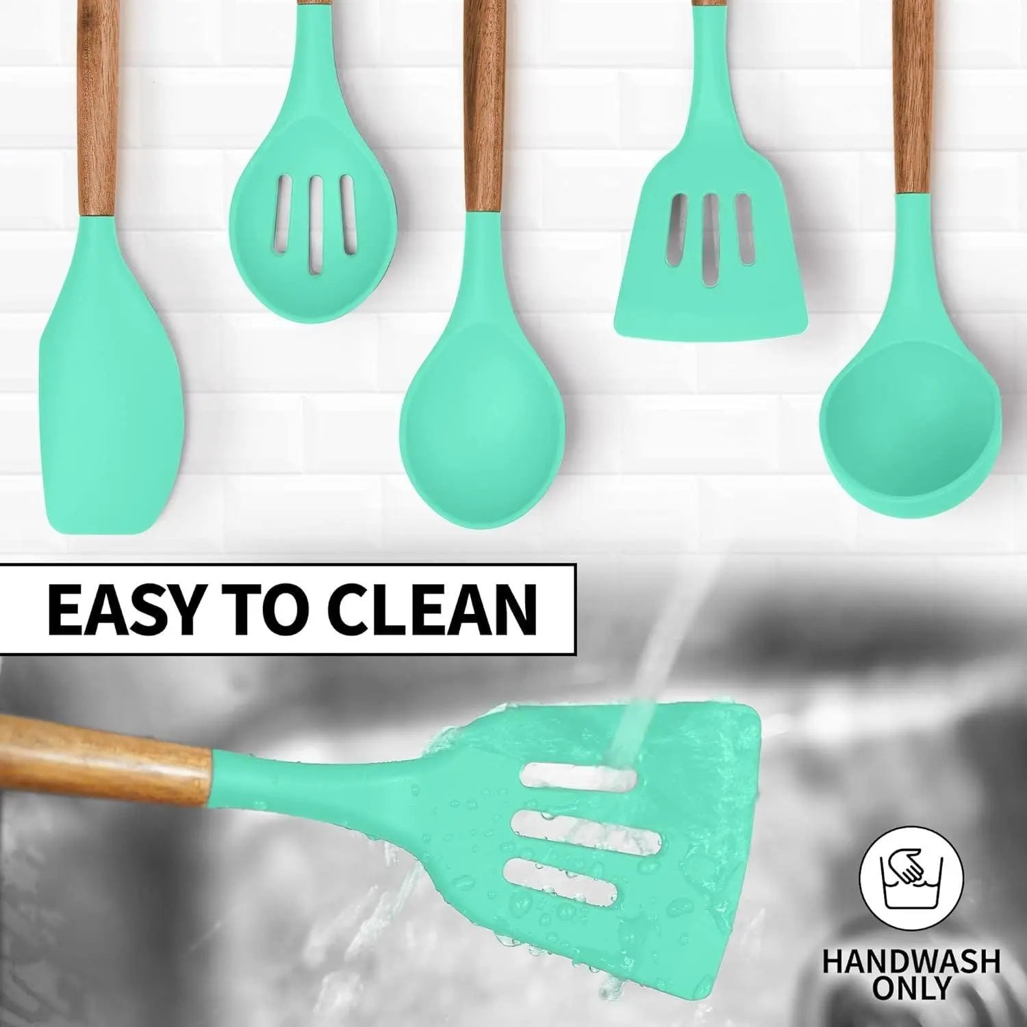 Zulay Professional Silicone Kitchen Utensil Set - 5-Piece Non-Scratch Cookware Accessories with Acacia Wood Handles and Heat-Resistant Stirring Spatula