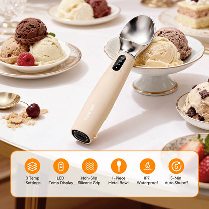 INKBIRD Heated Ice Cream Scoop with Adjustable Temperature Settings, LED Display, and Rechargeable 2500mAh Battery - Ideal Father's Day Gift