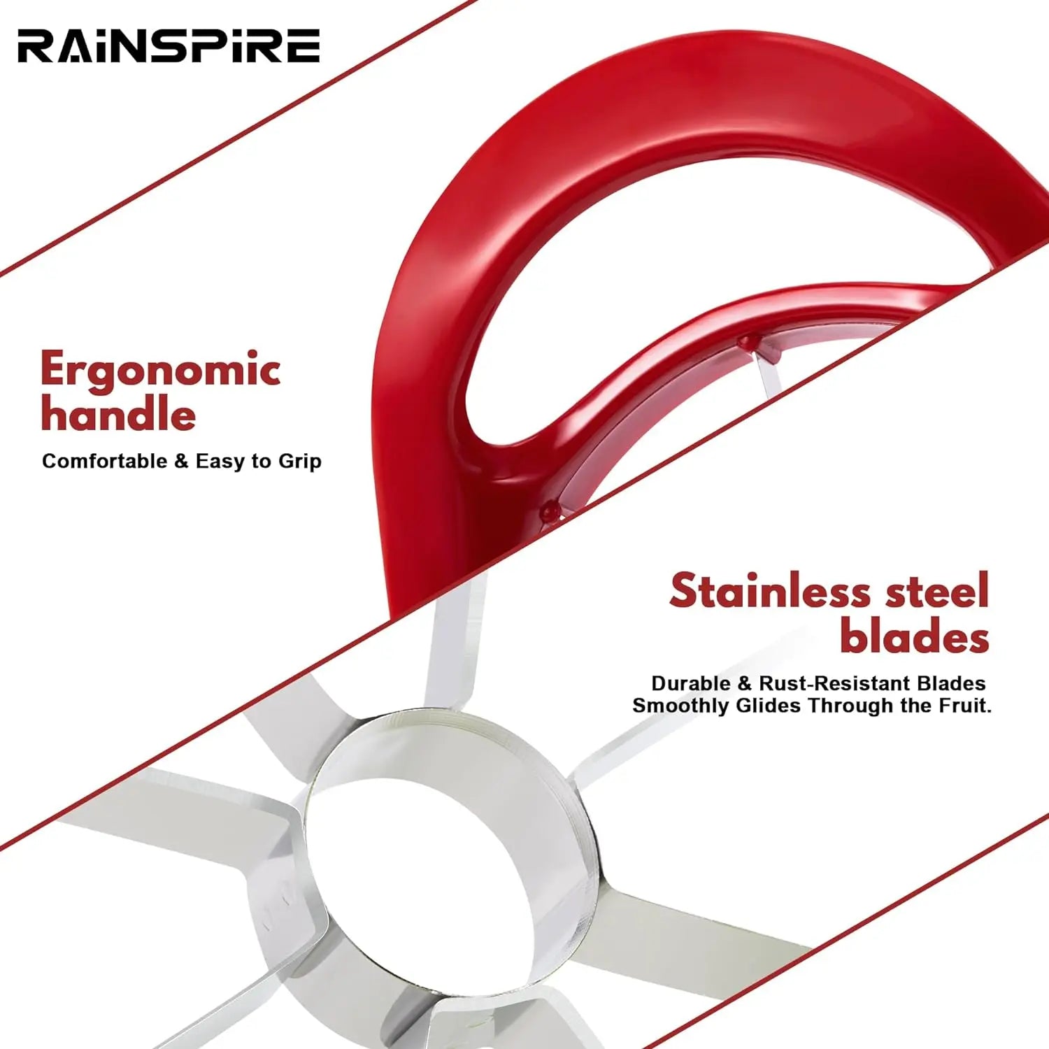 Professional 8-Slice Apple Cutter and Corer with Stainless Steel Blades, Sharp Fruit Slicer, Red Kitchen Utensil