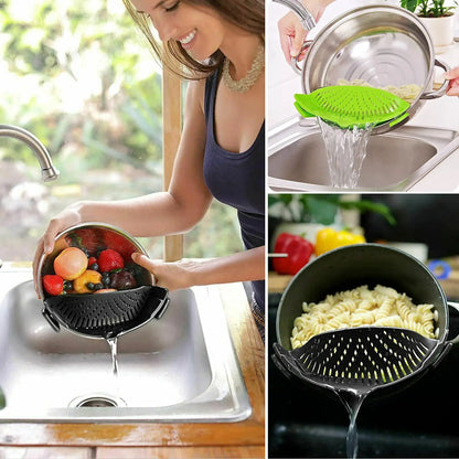 Silicone Clip-On Strainers for Pots and Pans - Set of 2, Ideal for Pasta, Meat, Vegetables, and Fruit, Fits All Pot Sizes and Bowls