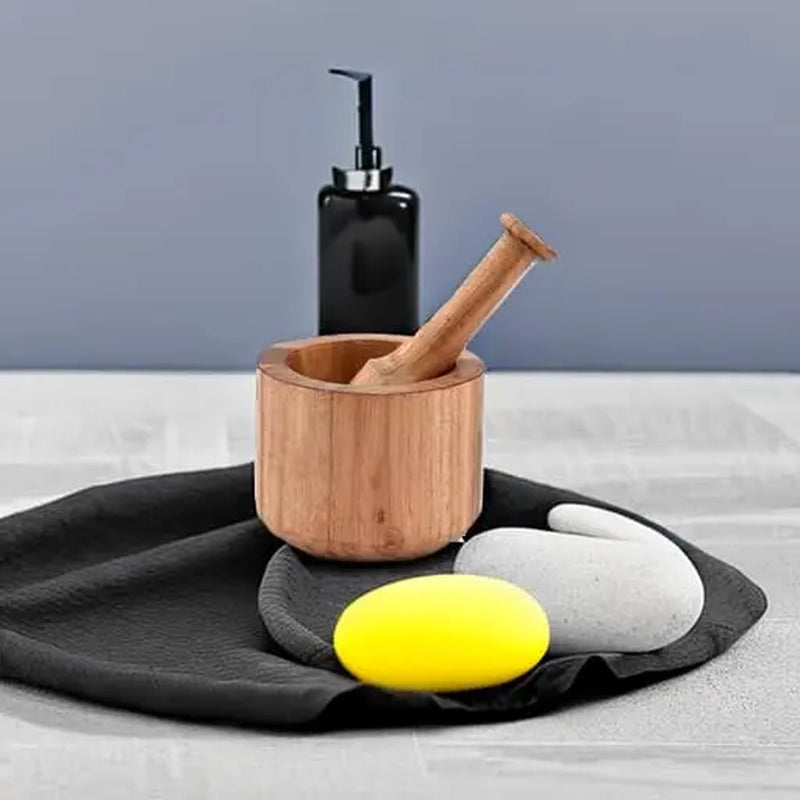 Acacia Wood Mortar and Pestle Set for Crushing Garlic, Pepper, and Herbs - Ideal Kitchen Utensils for Birthdays and Housewarming Gifts (Mortar: 4" x 3", Pestle: 5.5")