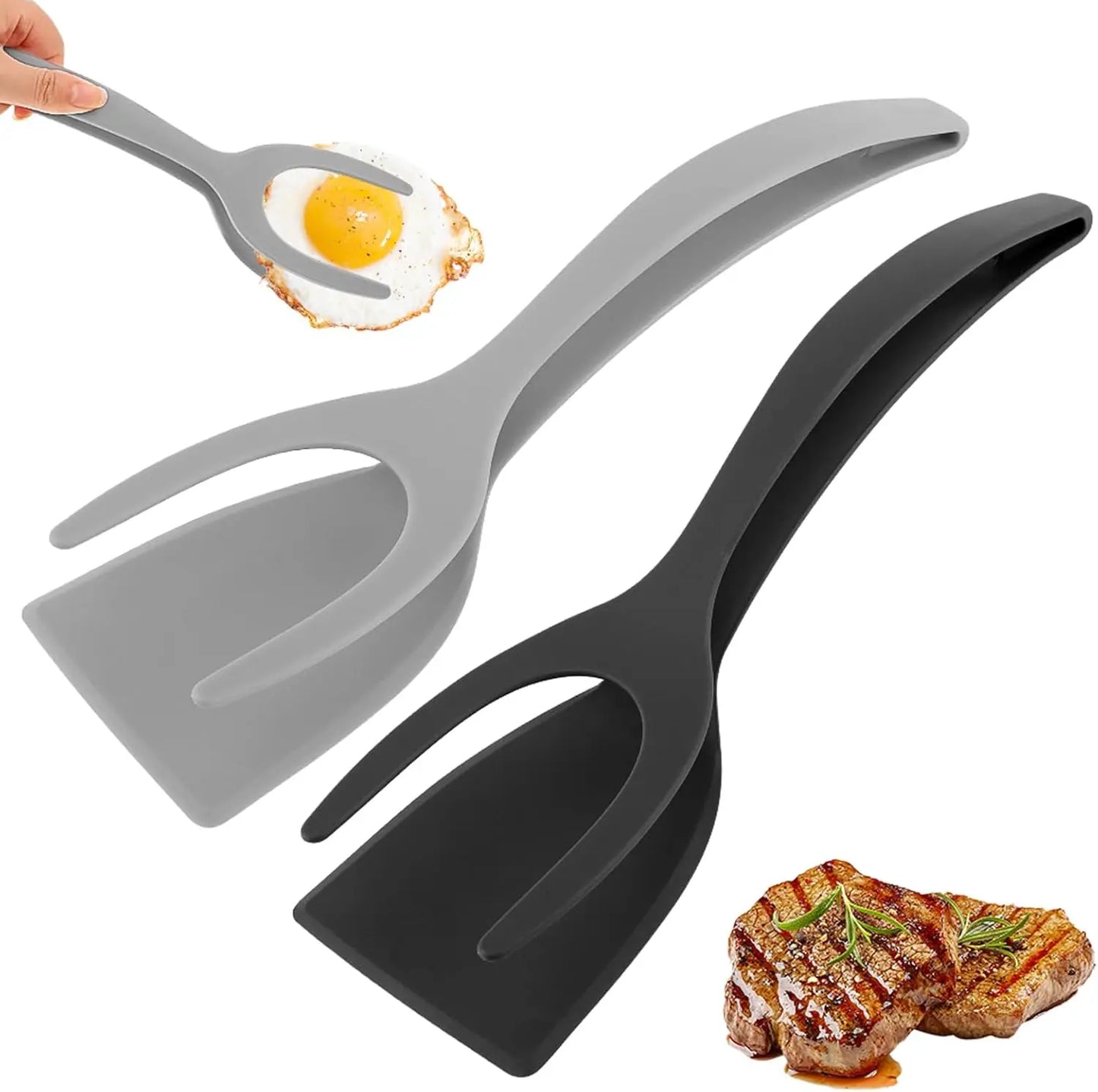 2-in-1 Non-Stick Egg Flipper and Spatula Tongs for Versatile Cooking - Ideal for Pancakes, Omelets, Fish, Eggs, Burgers, and Steaks - Heat Resistant Kitchen Tool (Color: Black and Red)