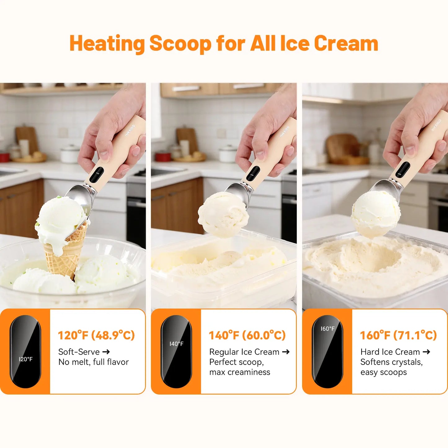 INKBIRD Heated Ice Cream Scoop with Adjustable Temperature Settings, LED Display, and Rechargeable 2500mAh Battery - Ideal Father's Day Gift