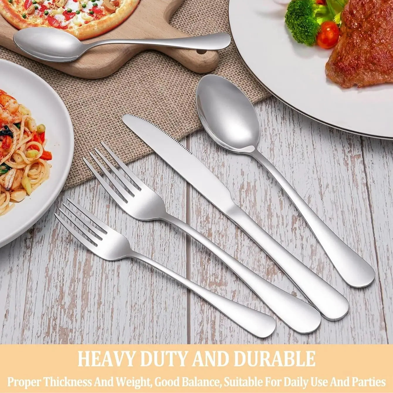 40-Piece Stainless Steel Mirror-Polished Cutlery Set - Durable, Dishwasher-Safe Knives, Forks, and Spoons for Dining - Essential Kitchen Accessories and Utensils